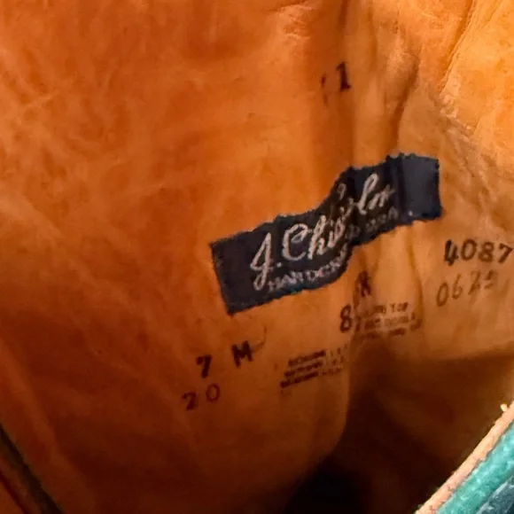 Vintage J.Chisholm for Thieves Market Green Exotic Leather Women's Cowboy Boots - Picture 7 of 10